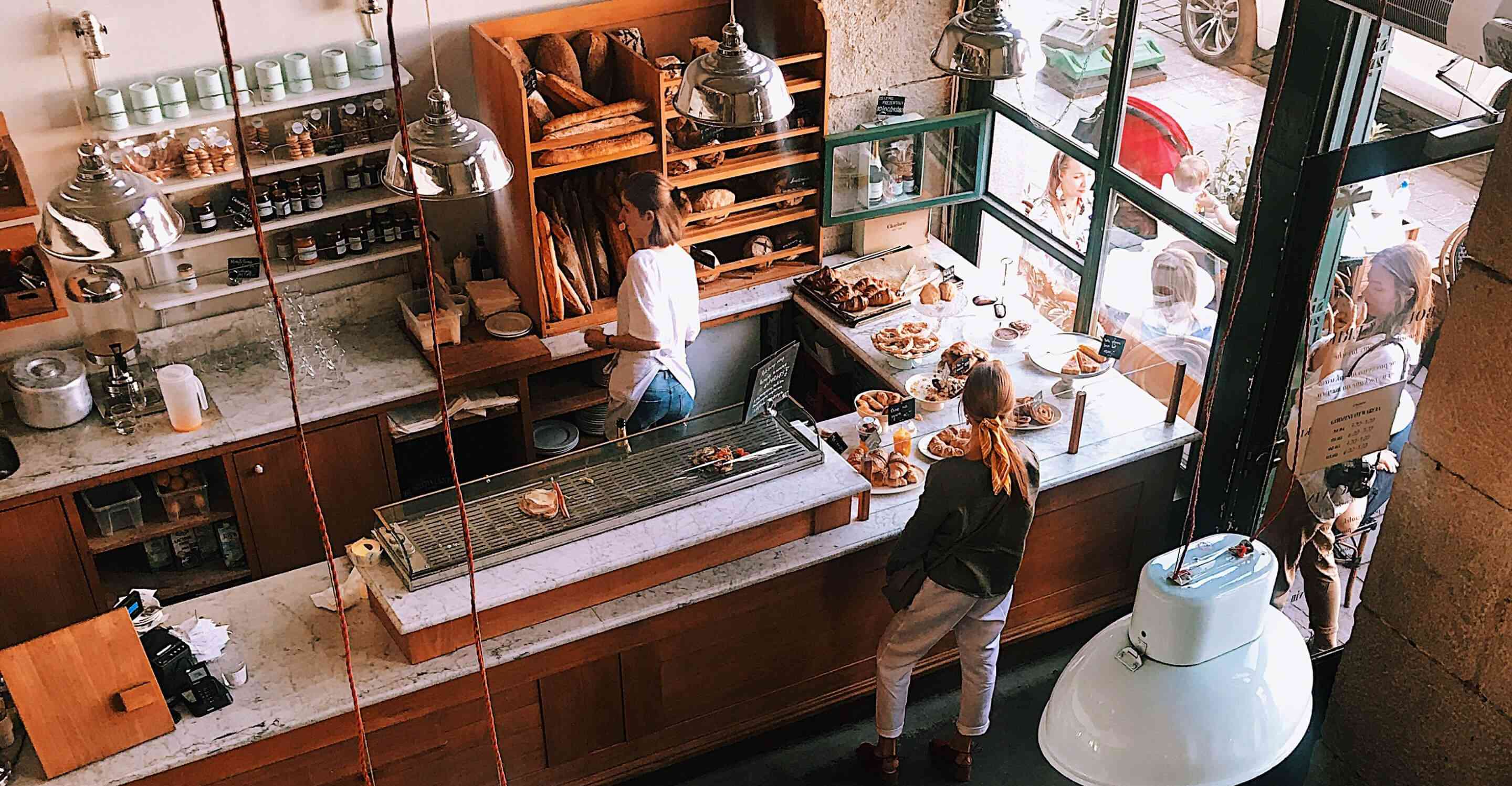Aerial view of coffee shop counter